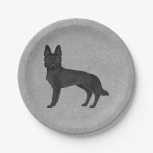 Schwarzer Deutscher Schäferhund Süßer Cartoon-GSD- Pappteller