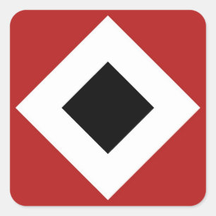 Schwarzer Diamant, mutige weiße Grenze auf Rot Quadratischer Aufkleber