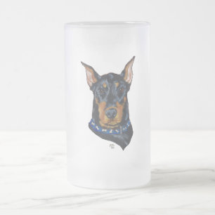 Schwarzer Dobermann Pinscher Mattglas Bierglas