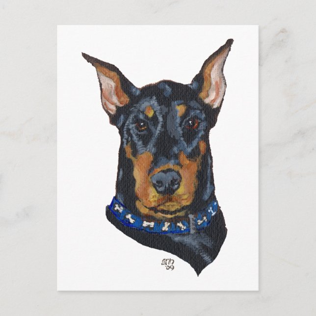 Schwarzer Dobermann Pinscher Postkarte (Vorderseite)