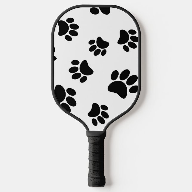 Schwarzer Dog Paw Druckmuster Pickleball Schläger (Vorderseite)