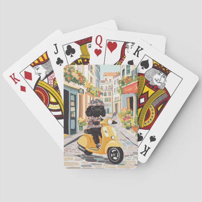 Schwarzer Doodle-Roller auf europäischen Stadtstra Spielkarten (Rückseite)