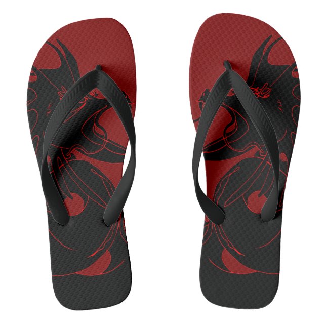 Schwarzer Drache auf Rot Flip Flops (Fußbett)