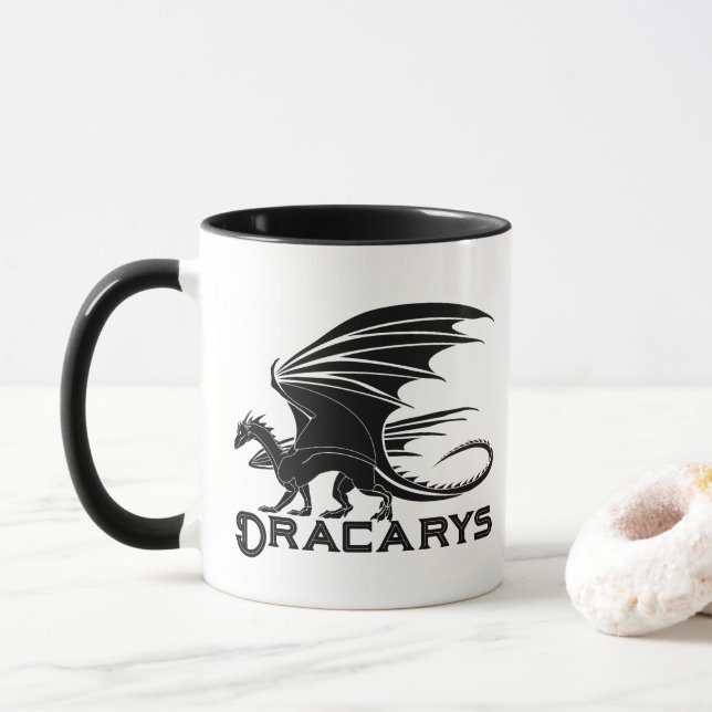 Schwarzer Drache „Dracarys“ Power-Becher Tasse (Mit Donut)