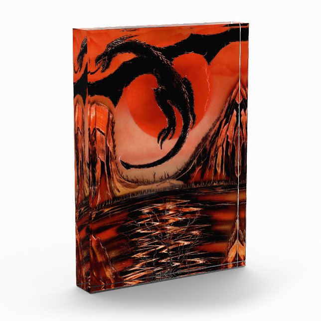 Schwarzer Drache fliegt Fotoblock (Links)