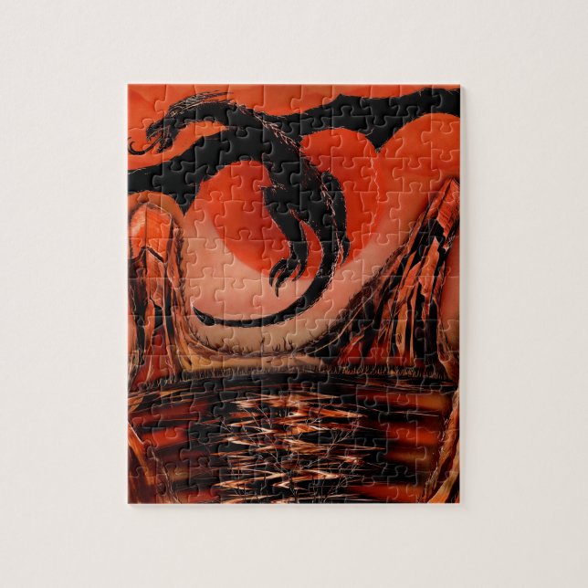 Schwarzer Drache fliegt Puzzle (Vertikal)