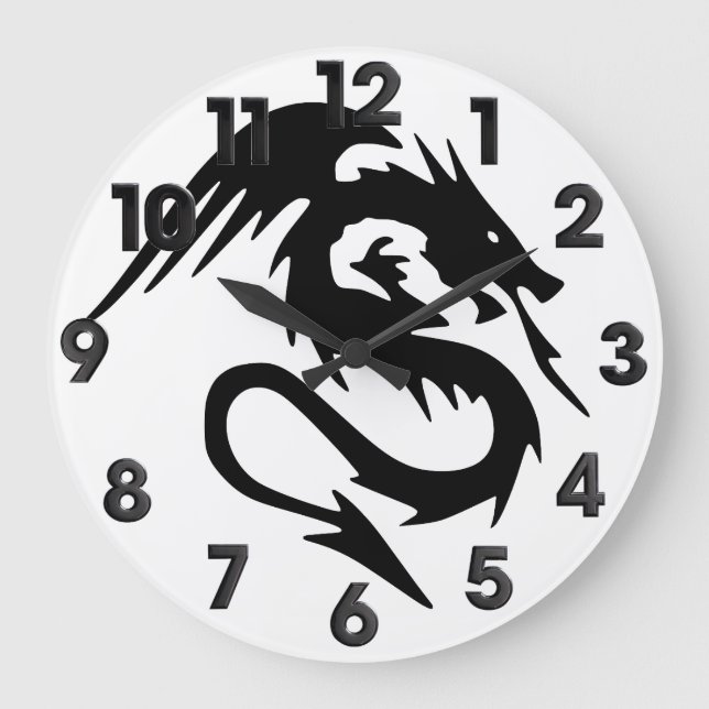 Schwarzer Drache Große Wanduhr (Vorderseite)