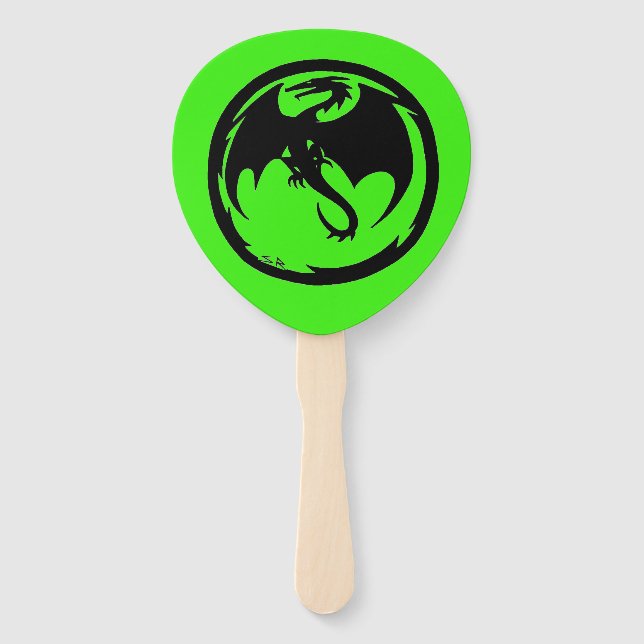 Schwarzer Drache grüne Paddel-Handfächer Fächer (Vorderseite)