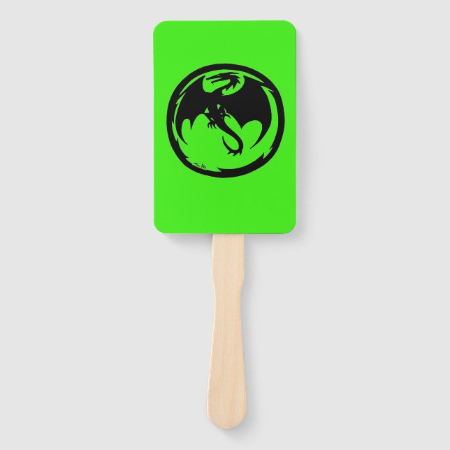 Schwarzer Drache grüne rechteckige Handfächer (Vorderseite)