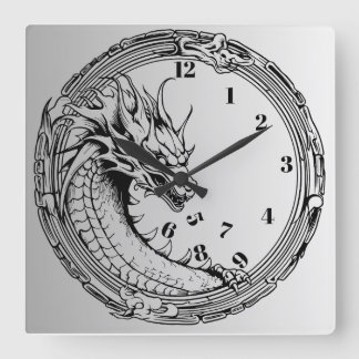 Schwarzer Drache isst die Uhr der Zeit