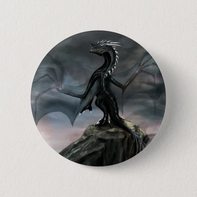 Schwarzer Drache-Knopf Button (Vorderseite)