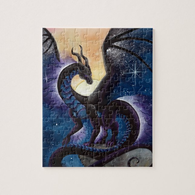Schwarzer Drache mit nächtlichem Himmel durch Puzzle (Vertikal)
