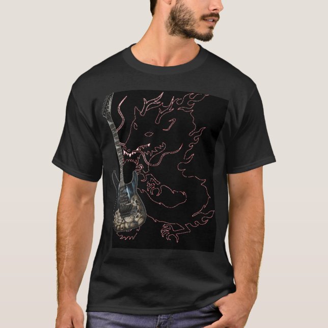 Schwarzer Drache mit Schädel-Gitarren-T - Shirt (Vorderseite)