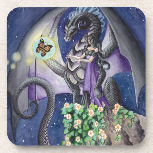 Schwarzer Drache mit Schmetterlingsdrachekunst Untersetzer