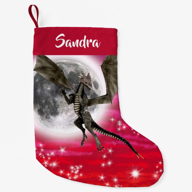 Schwarzer Drache - Mythische Fantasie Personalisie Kleiner Weihnachtsstrumpf (Vorderseite)