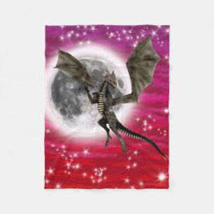 Schwarzer Drache - Mythische Fantasy-Kreatur Rote  Fleecedecke