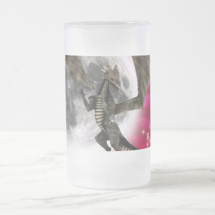 Schwarzer Drache - Mythische Fantasy-Kreatur Rote Mattglas Bierglas