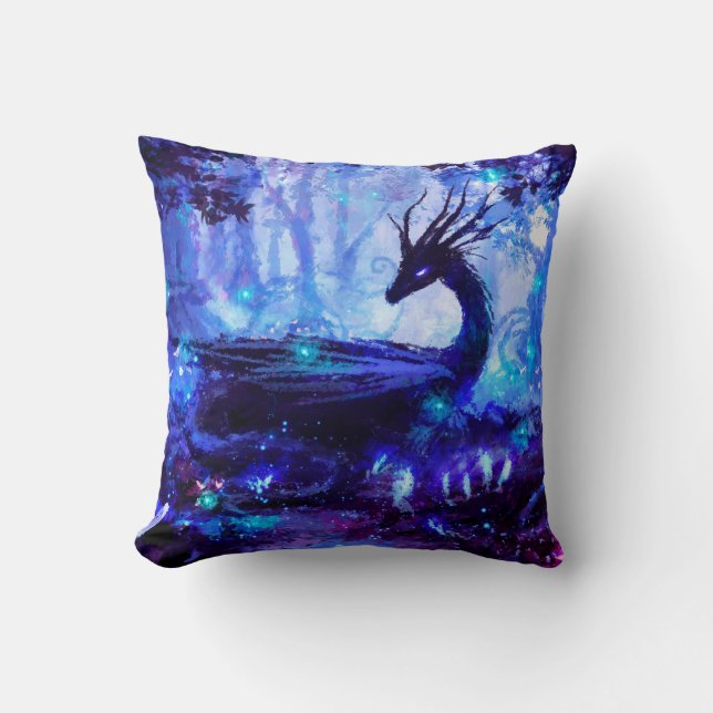 Schwarzer Drache, Nachtwaldszene. Kissen (Vorderseite)