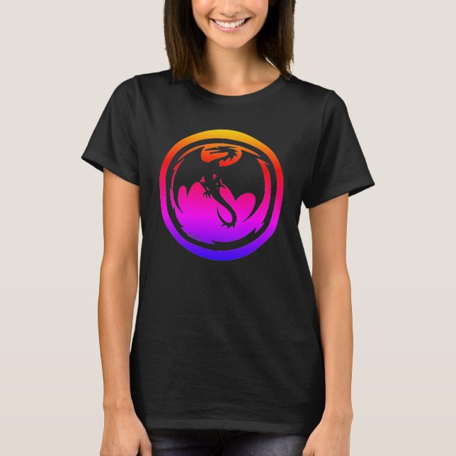 Schwarzer Drache Neon Frauen schwarzes T-Shirt (Vorderseite)