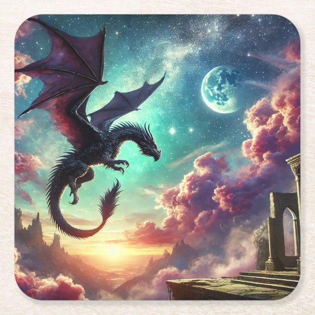 Schwarzer Drache Rechteckiger Pappuntersetzer (Vorderseite)