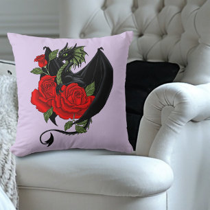 Schwarzer Drache rote Rosen Lavendel Kissen