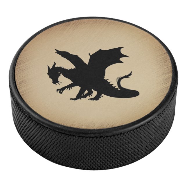 Schwarzer Drache rustikaler Hintergrund Eishockey Puck (3/4)