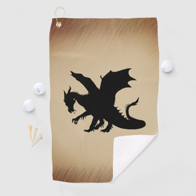 Schwarzer Drache rustikaler Hintergrund Golfhandtuch (Insitu)