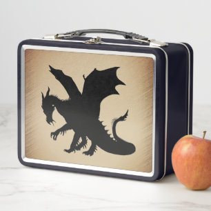 Schwarzer Drache rustikaler Hintergrund Metall Brotdose