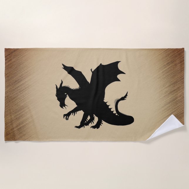 Schwarzer Drache rustikaler Hintergrund Strandtuch (Vorderseite)