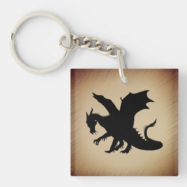 Schwarzer Drache Rustikaler Scroll Schlüsselanhänger (Vorderseite)