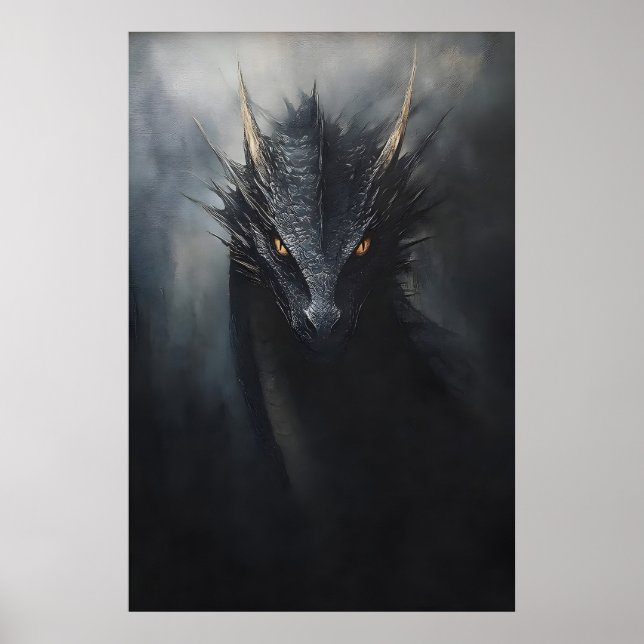 Schwarzer Drache Wandbild, düsterer Goblincore Poster (Vorne)