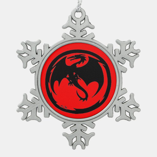 Schwarzer Drachenroter Zinnsnowflake Schneeflocken Zinn-Ornament (Vorderseite)
