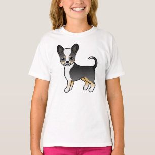 Schwarzer Dreifarben-Glatthaar-Chihuahua Cartoon-H T-Shirt