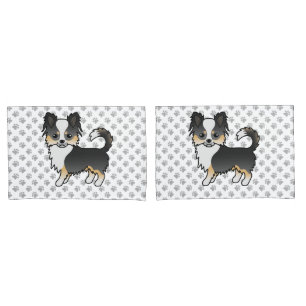 Schwarzer Dreifarben-Langhaar-Chihuahua-Hund & Pfo Kissenbezug