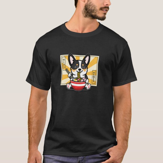 Schwarzer Dreifarbiger Corgi Pul T-Shirt (Vorderseite)