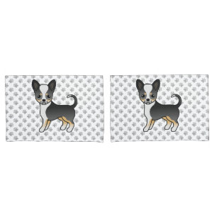 Schwarzer Dreifarbiger Glatthaar Chihuahua Hund &  Kissenbezug
