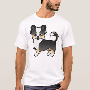 Schwarzer Dreifarbiger Langhaar Chihuahua Süßer Hu T-Shirt