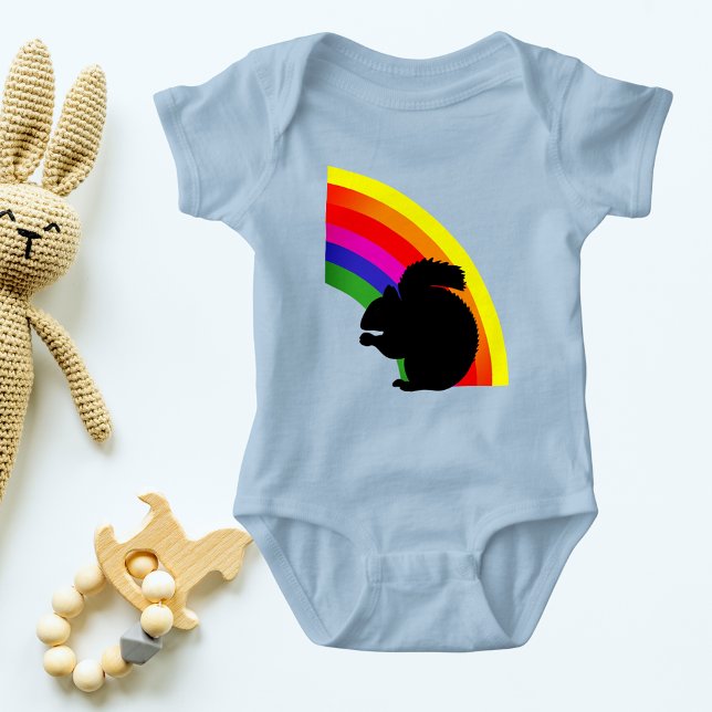 Schwarzer Eichhörnchen Silhouette Farbiger Regenbo Baby Strampler (Black Squirrel Silhouette Colorful Rainbow Baby Bodysuit)