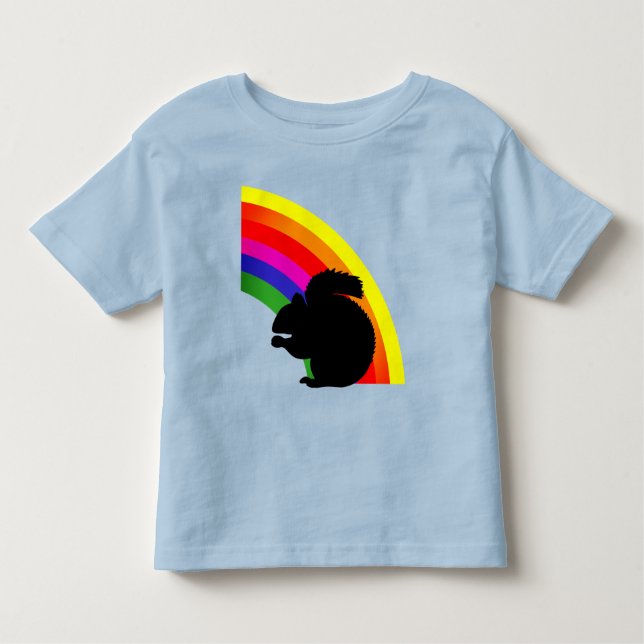 Schwarzer Eichhörnchen Silhouette Farbiger Regenbo Kleinkind T-shirt (Vorderseite)