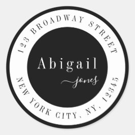 Schwarzer einfacher Skriptname Moderne Rücksendead Runder Aufkleber