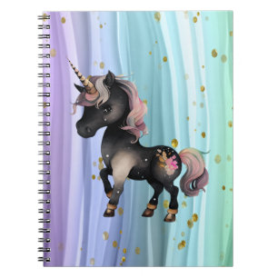 Schwarzer Einhorn Lila-Rosa-Schwanz Notizblock