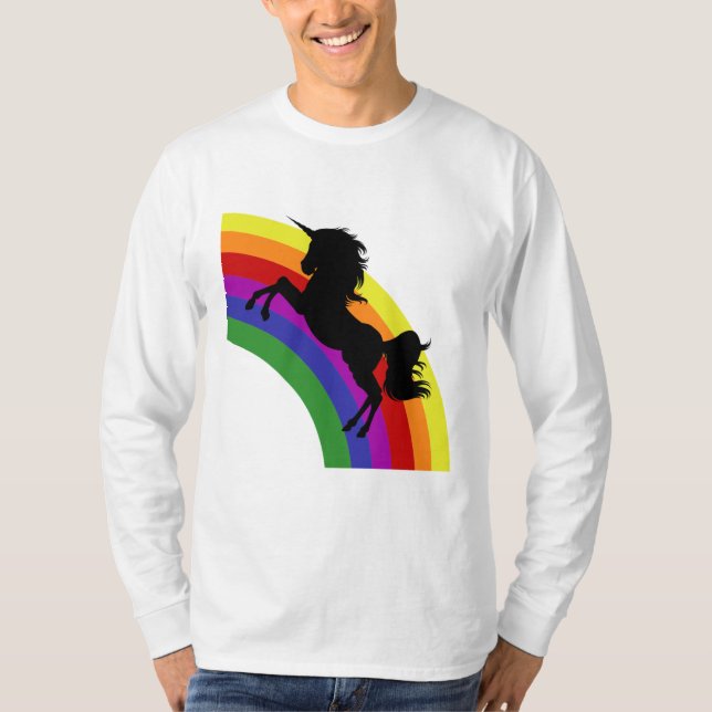 Schwarzer Einhorn-Silhouette-Regenbogen Männer-Lan T-Shirt (Vorderseite)