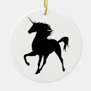 Schwarzer Einhorn Silhouette Rund um das Ornament