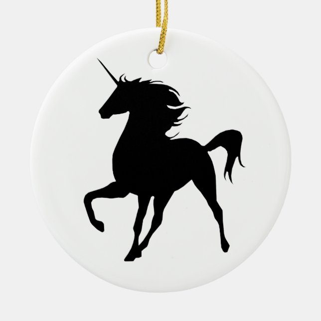 Schwarzer Einhorn Silhouette Rund um das Ornament (Vorne)