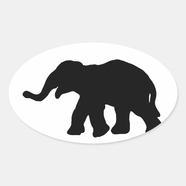 Schwarzer Elefant Ovaler Aufkleber (Vorderseite)