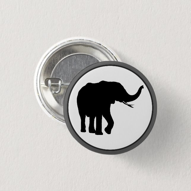 Schwarzer Elefant Zeichnend im weißen Kreis Button (Vorne & Hinten)