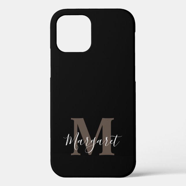 Schwarzer Eleganter Mit Monogramm handgeschriebene Case-Mate iPhone Hülle (Rückseite)