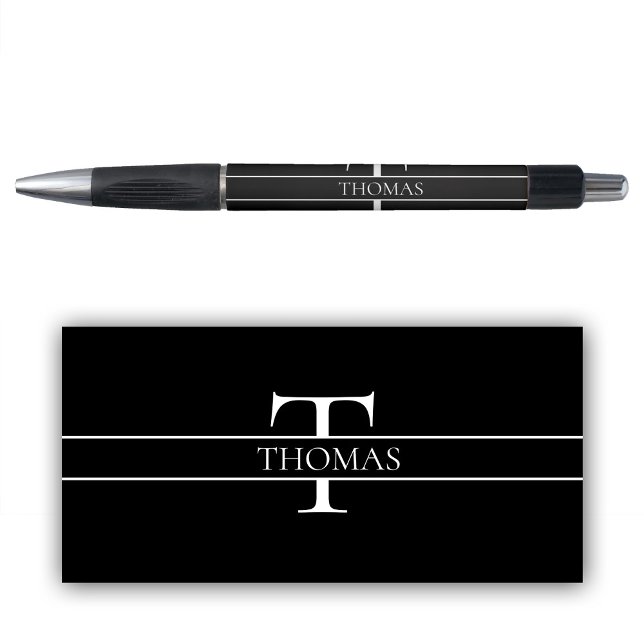 Schwarzer Eleganter Personalisierter Mit Monogramm Kugelschreiber (Black Elegant Personalized Monogrammed Custom Name Pen)