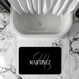 Schwarzer eleganter Personalisierter Nachname | Na Badematte