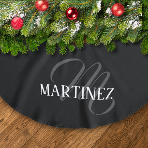 Schwarzer eleganter Personalisierter Nachname Na Polyester Weihnachtsbaumdecke
